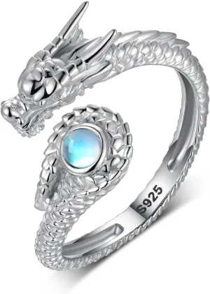 Dragon Ring 925 Sterling Silver Dragon Ring for Women Moonstone Dragon Ring Dragon Jewelry for Women