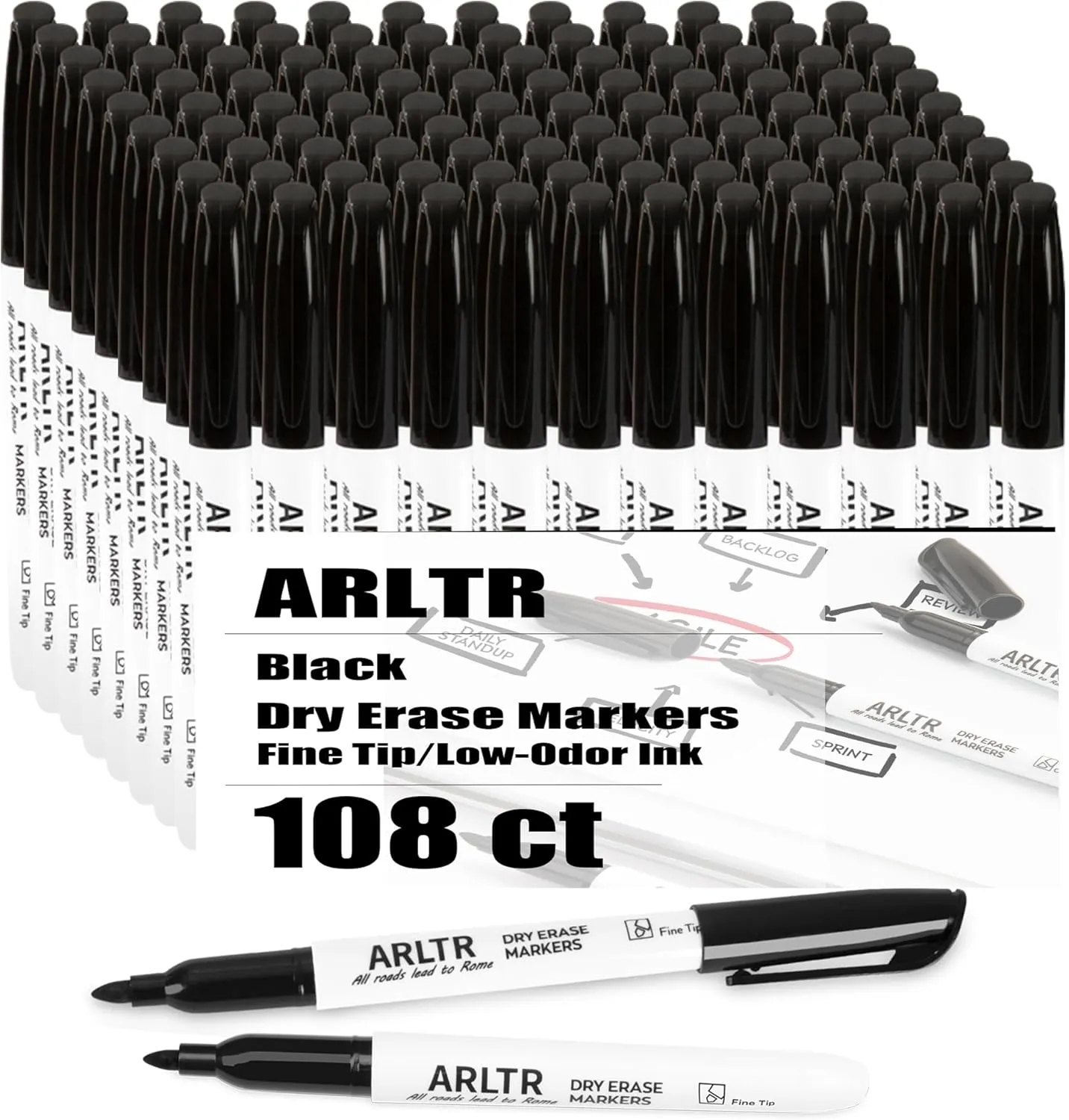 Dry Erase Markers Bulk, 108 Pack Black Whiteboard Markers with Fine Tip, Low Odor Dry Erase Markers for School Office Home