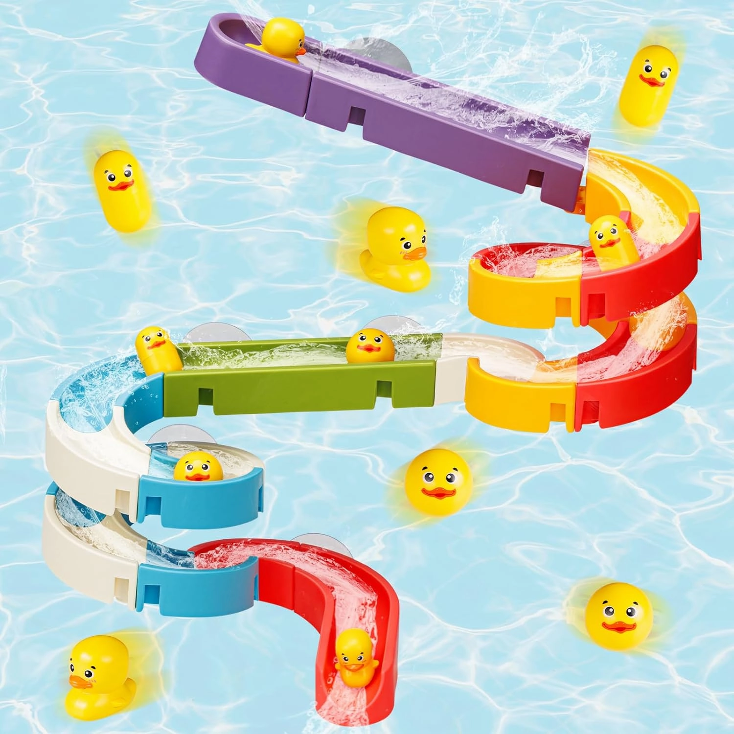 Duck Slide Bath Toys for Kids Ages 4-8, Wall Track Building Set 3  Year Old, Fun DIY Kit Bathtub Time Birthday Gift for Toddler Boys & Girls (34 PCS)