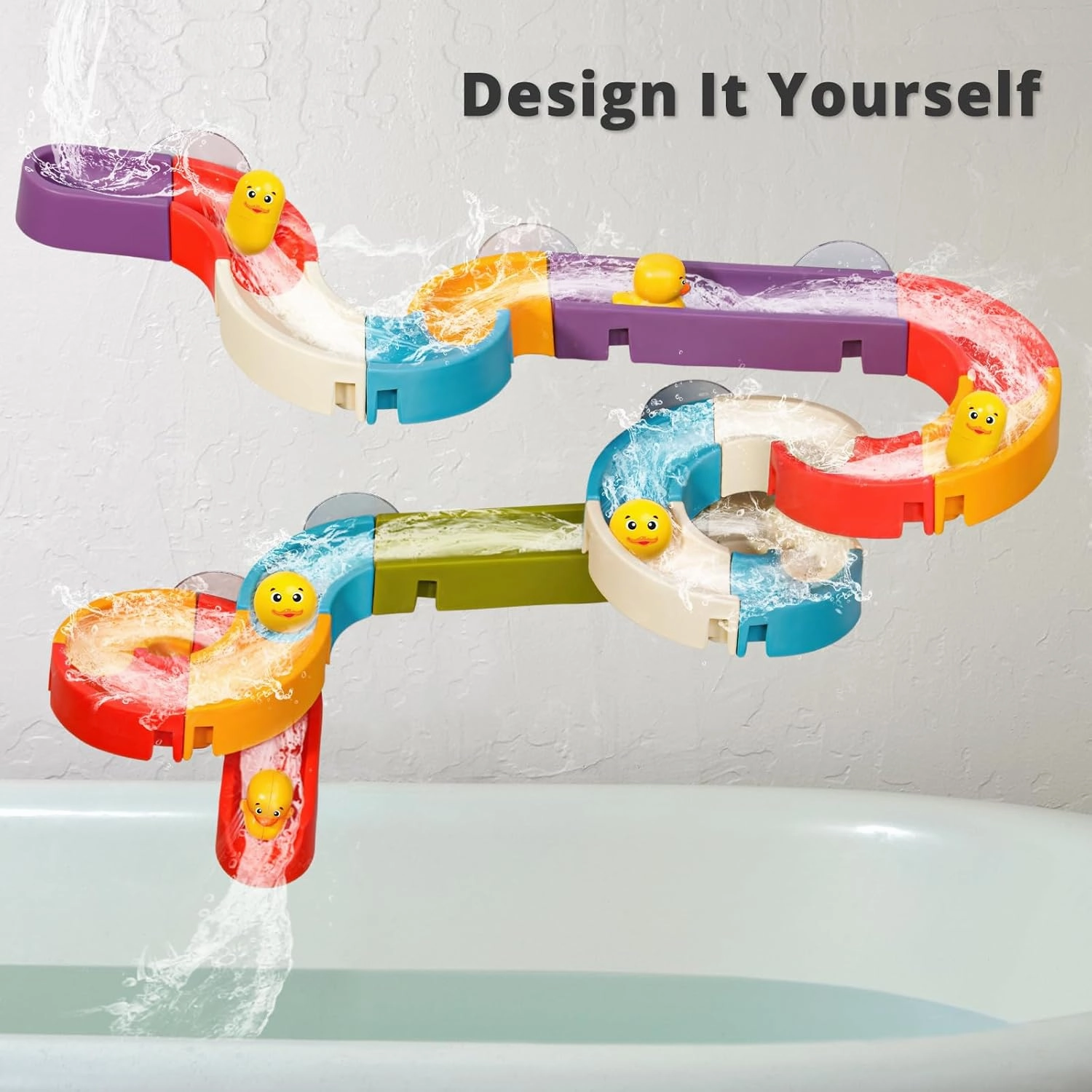 Duck Slide Bath Toys for Kids Ages 4-8, Wall Track Building Set 3  Year Old, Fun DIY Kit Bathtub Time Birthday Gift for Toddler Boys & Girls (34 PCS)
