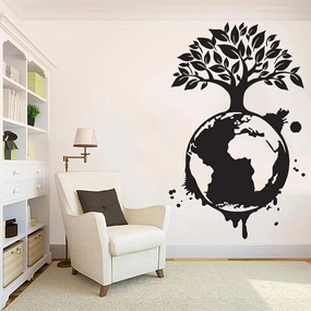 Earth World Tree Wall Sticker Gift Ecosystem Protection Green Ecological Environment Biology Home Decoration DIY Vinyl Sticker Wall Art-57x91cm