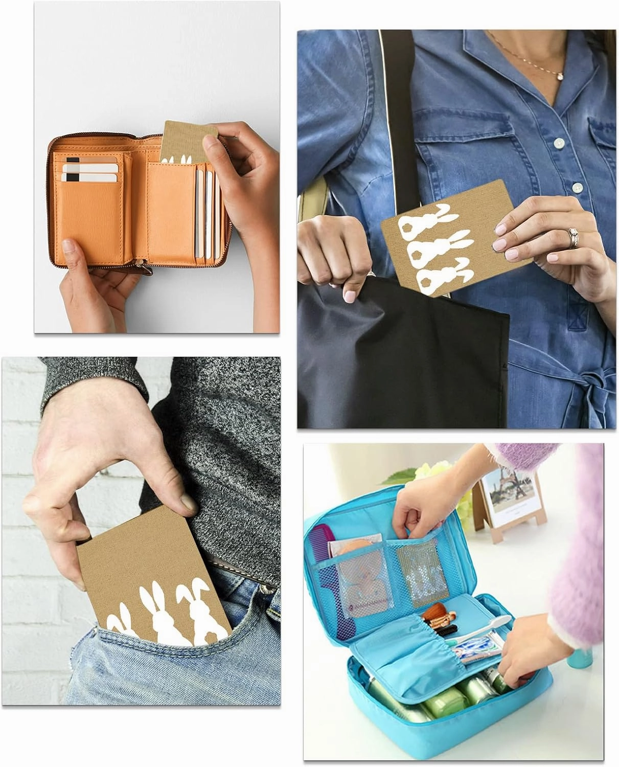 Easter Small Compact Mirror for Purse, Spring Bunny White Silhouette Brown Burlap Texture Travel Makeup Mirror for Women Men, Rectangular Handheld Compact Pocket Mirror 1 PCS