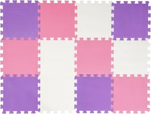 Easy Playhouse: 12 Soft Foam Floor Puzzle Tiles - Pink-Purple-White - 12" Interlocking Mat Pieces (4'x3'), Nursery, Playroom, Gym, Children & Adults