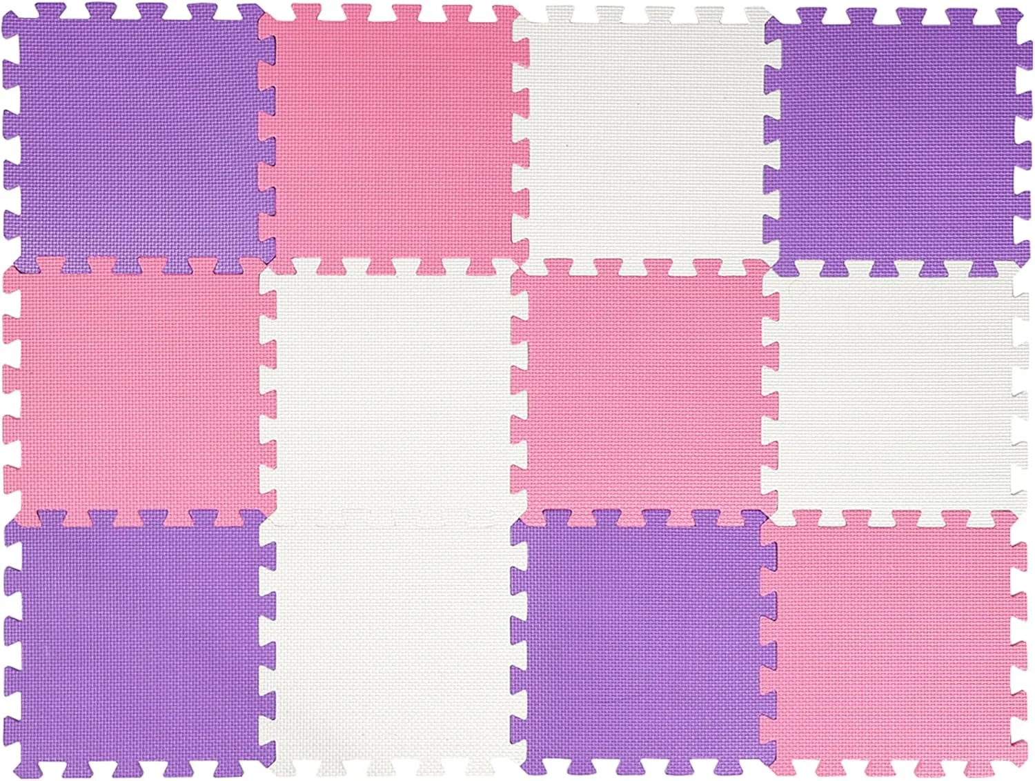 Easy Playhouse: 12 Soft Foam Floor Puzzle Tiles - Pink-Purple-White - 12" Interlocking Mat Pieces (4'x3'), Nursery, Playroom, Gym, Children & Adults