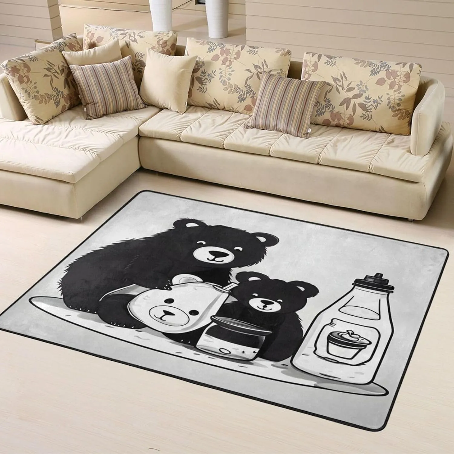 EkcoS Cute Milk Bottle Bear Large Area Rugs for Living Room, Super Soft Fluffy Modern Bedroom Rug,Soft Plush Furry Bedside Rug,(63x48in)