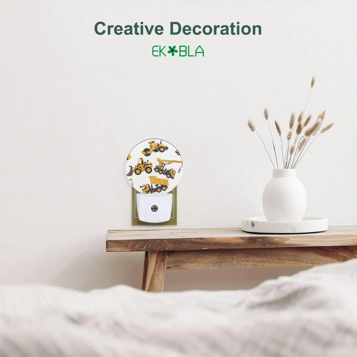 EKOBLA Yellow Cartoon Trucks Night Light Excavator Bulldozer Loader Building Machine Night Lights Plug into Wall for Teen Boys Bathroom Bedroom 0.5W Sleep Friendly