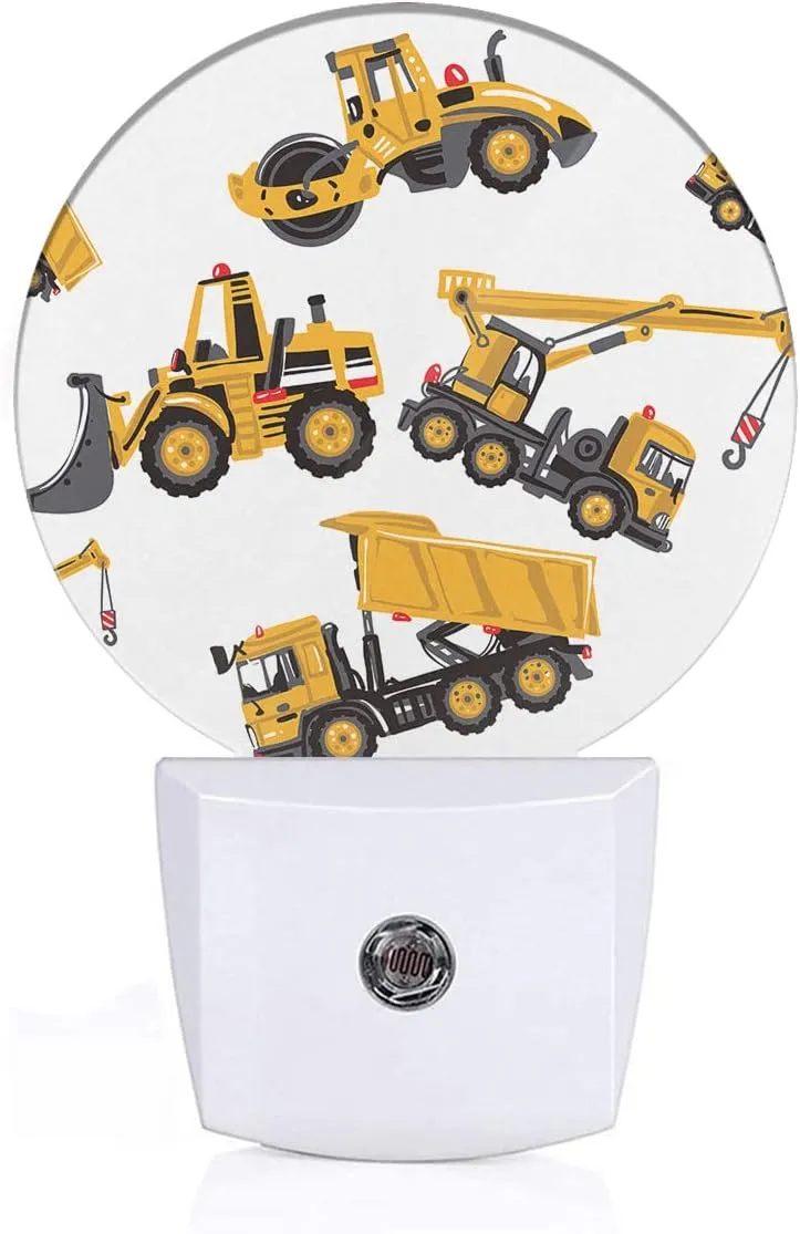 EKOBLA Yellow Cartoon Trucks Night Light Excavator Bulldozer Loader Building Machine Night Lights Plug into Wall for Teen Boys Bathroom Bedroom 0.5W Sleep Friendly