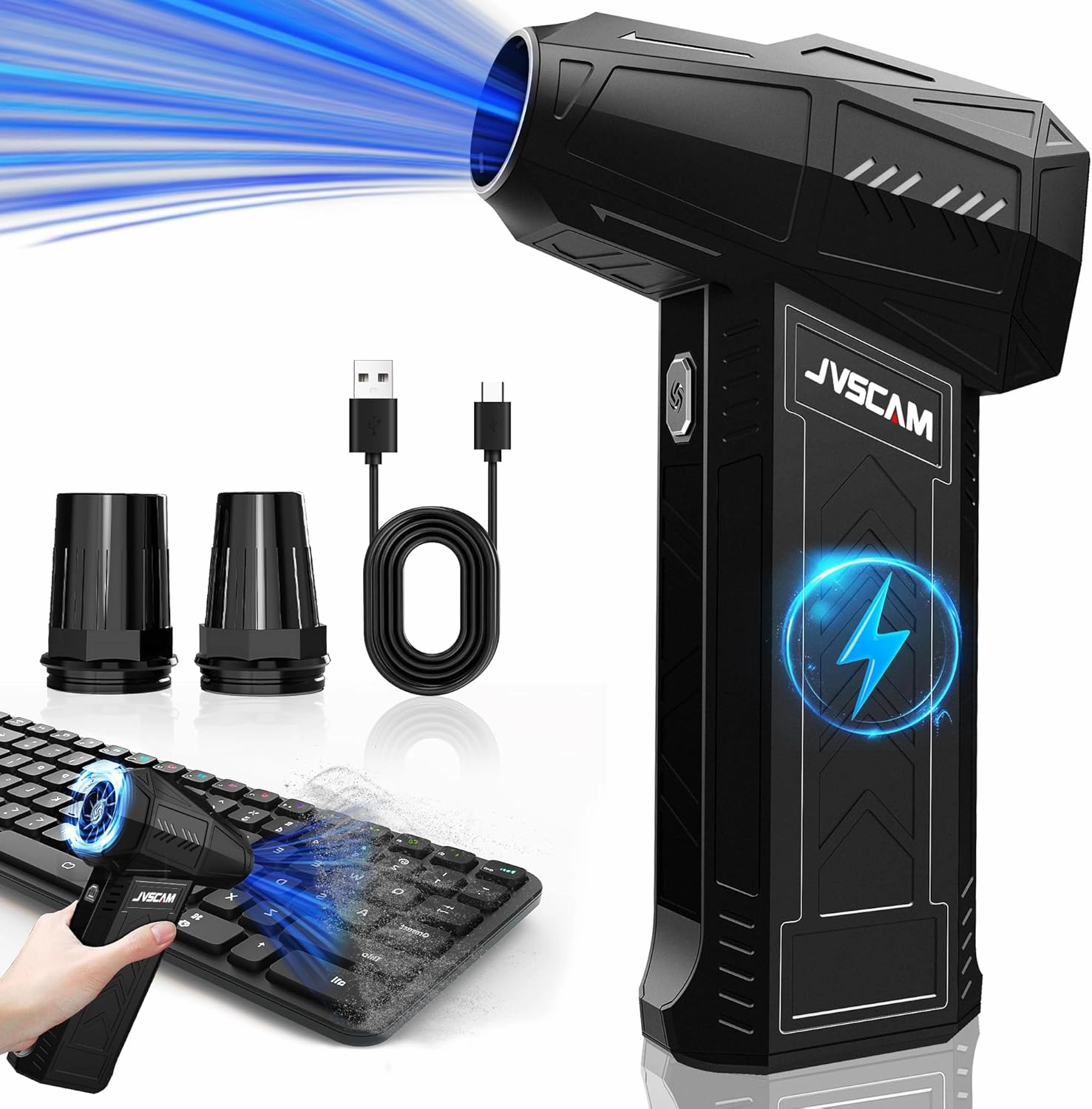 Electric Air Duster - 130,000 RPM, Brushless Motor, 3-Gear Adjustable - for Keyboard, PC, Car, Air Bed & Home Cleaning