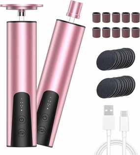 Electric Foot Callus Remover(6 Speed), 2 in 1 Electric Foot File Nail Grinder, Rechargeable Foot Sander with Sandpaper Disk and Nail Drill Bits, Callus Remover for Feet for Dead Skin-Pink
