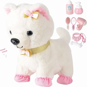 Electronic Walking Plush Dog Toy with Remote Control Leash, Realistic Interactive Puppy Pet Dog, Walking, Barking, Wagging Tail & Nod Head, Includes Puppy Accessories, Gifts for 3-6 Year Boys Girls