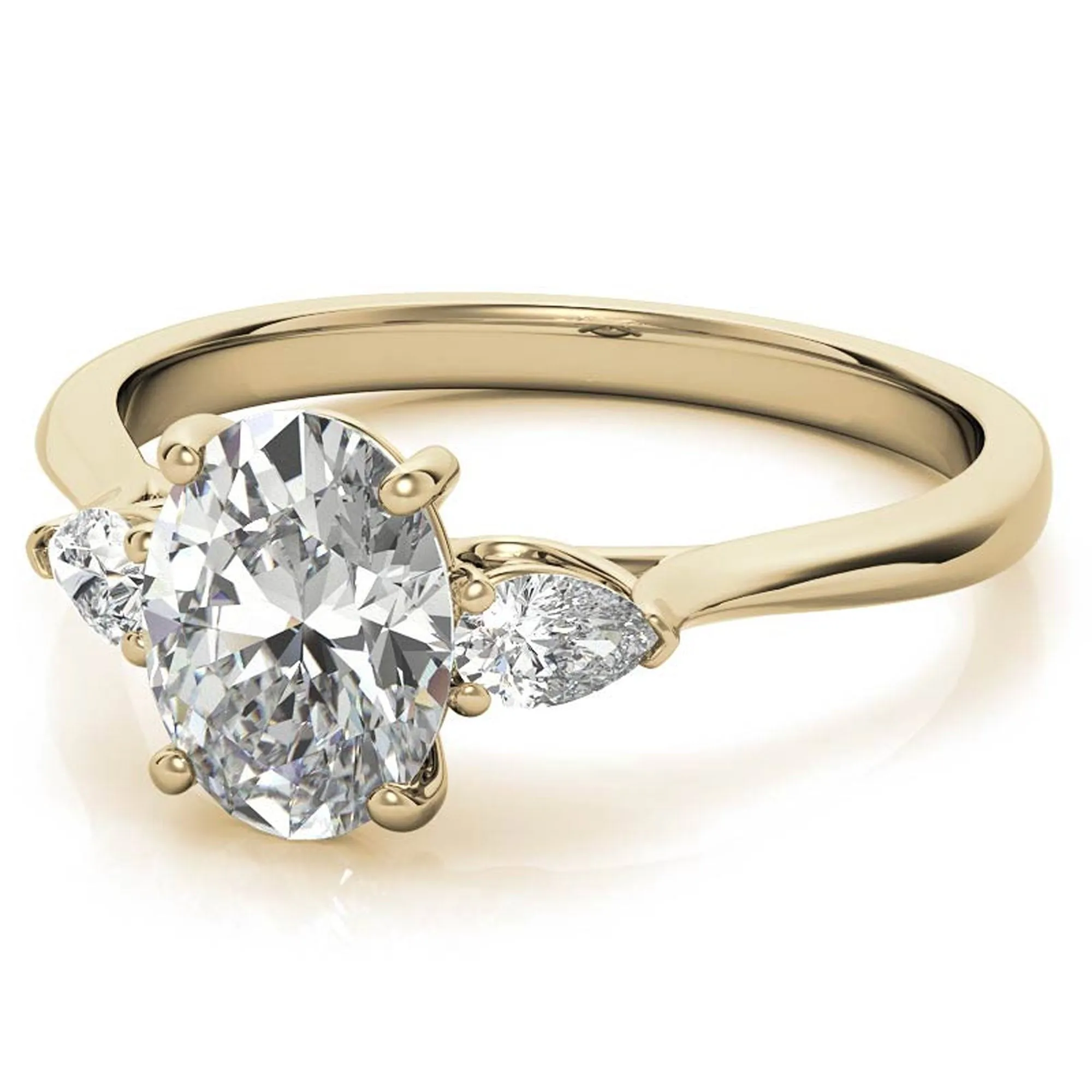 Elegant Classic Sterling Silver Adjustable Oval-Cut Three-Stone Yellow Gold Ring for Women