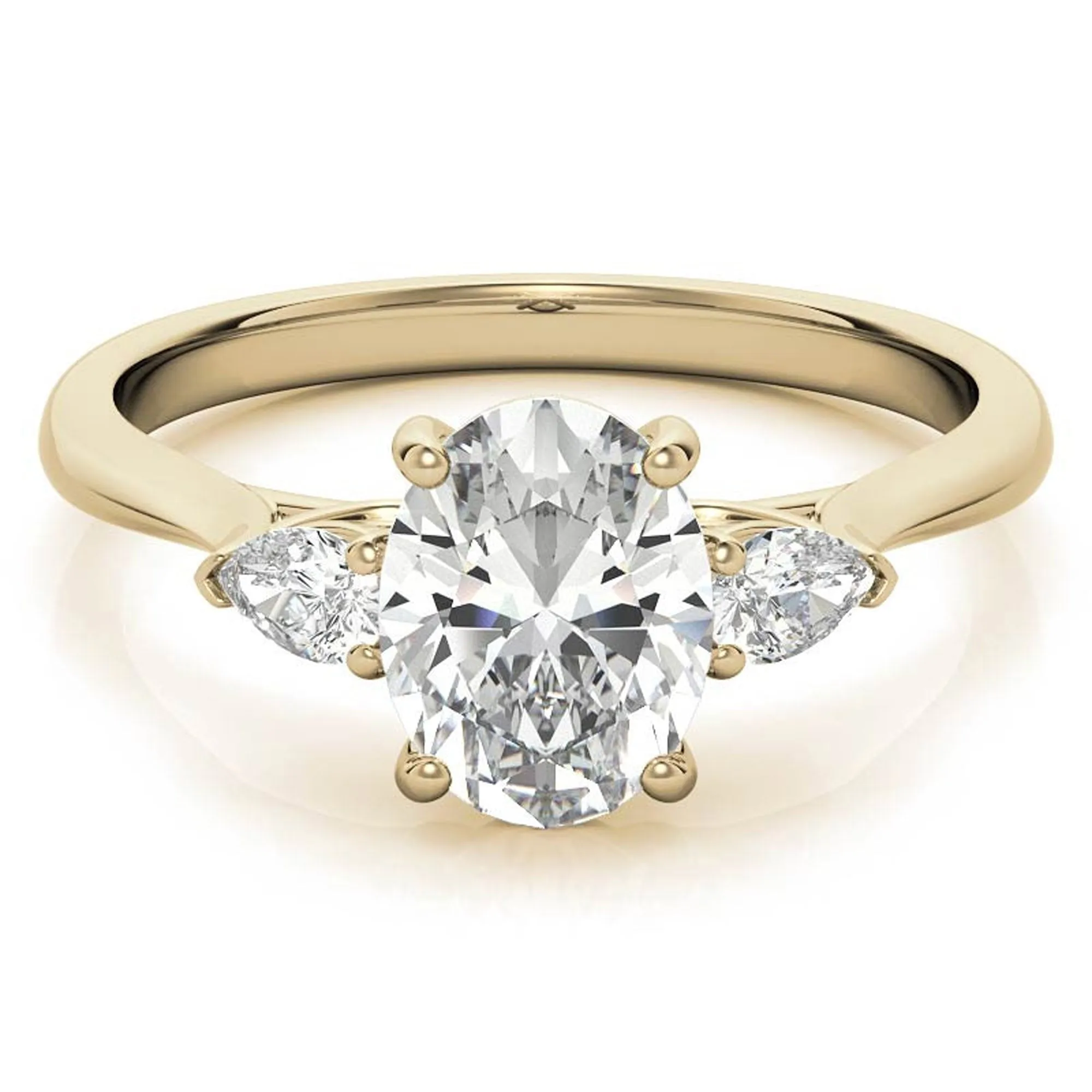 Elegant Classic Sterling Silver Adjustable Oval-Cut Three-Stone Yellow Gold Ring for Women