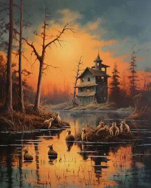 Embroidery Kit for Beginners, Beavers Building and Swimming at Dusk, Needlepoint Counted Cross Kits for Beginners, Embroidery Kits Arts and Crafts for Home Decor(11CT No Frame,16x20 inch), Artistic