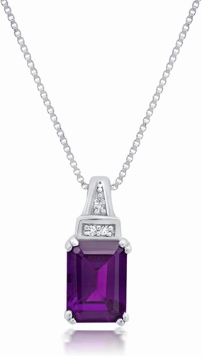 Emerald Cut 1.5CT Purple Amethyst Necklace for Woman | 925 Sterling Silver Necklace for Women 18 Inch Adjustable Chain Spring Ring Clasp 8 x 6 mm Solitaire February Stone by Nicole Miller Fine Jewelry