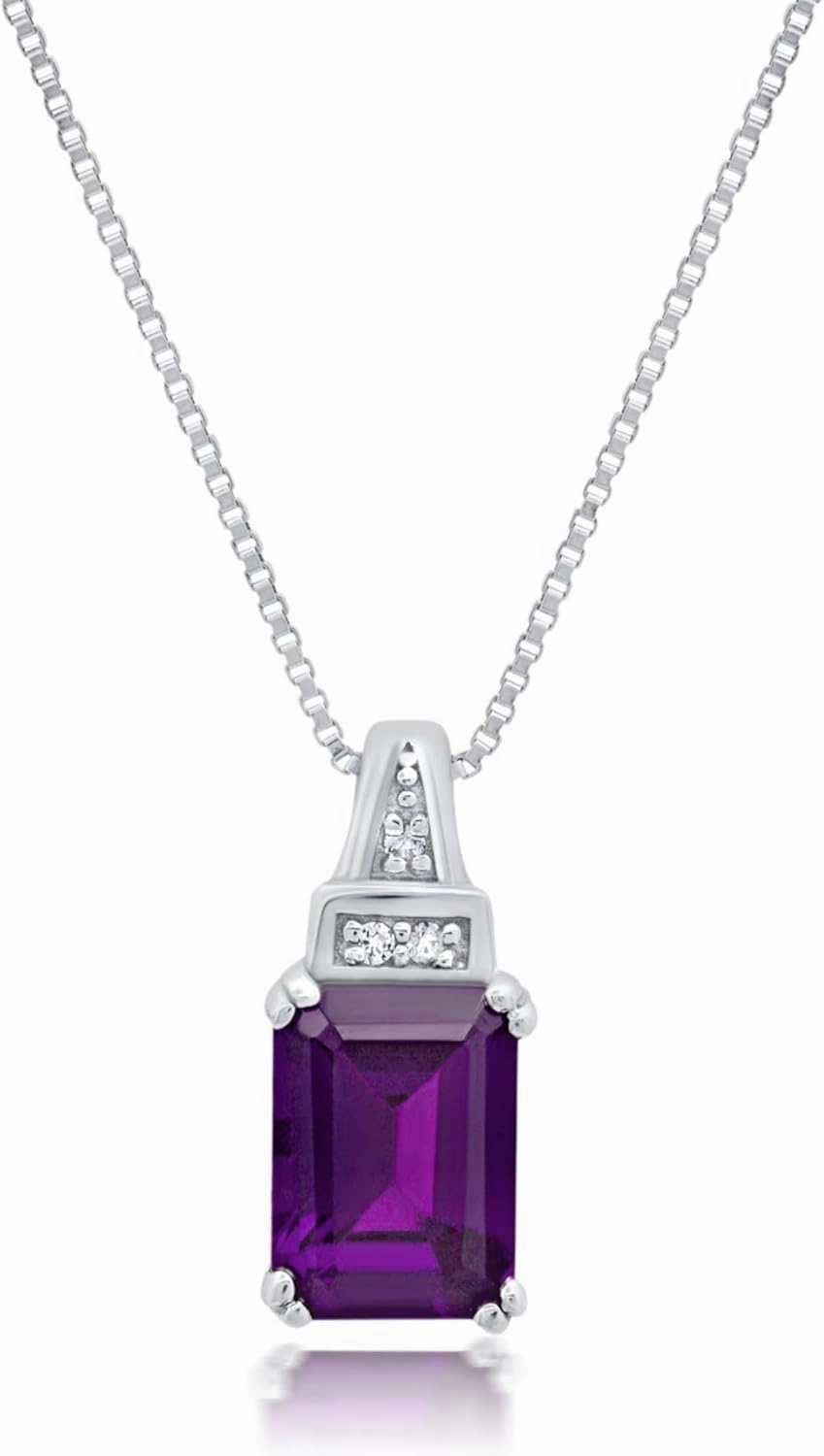 Emerald Cut 1.5CT Purple Amethyst Necklace for Woman | 925 Sterling Silver Necklace for Women 18 Inch Adjustable Chain Spring Ring Clasp 8 x 6 mm Solitaire February Stone by Nicole Miller Fine Jewelry
