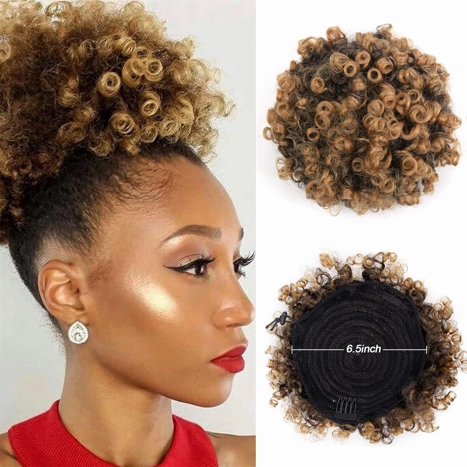 ENGENDER Hair Bun Women's Synthetic Hair Bun Afro Curly Shaggy Ponytail Extensions with Drawstring Shaggy Bun for Black Women Hair Piece(07)