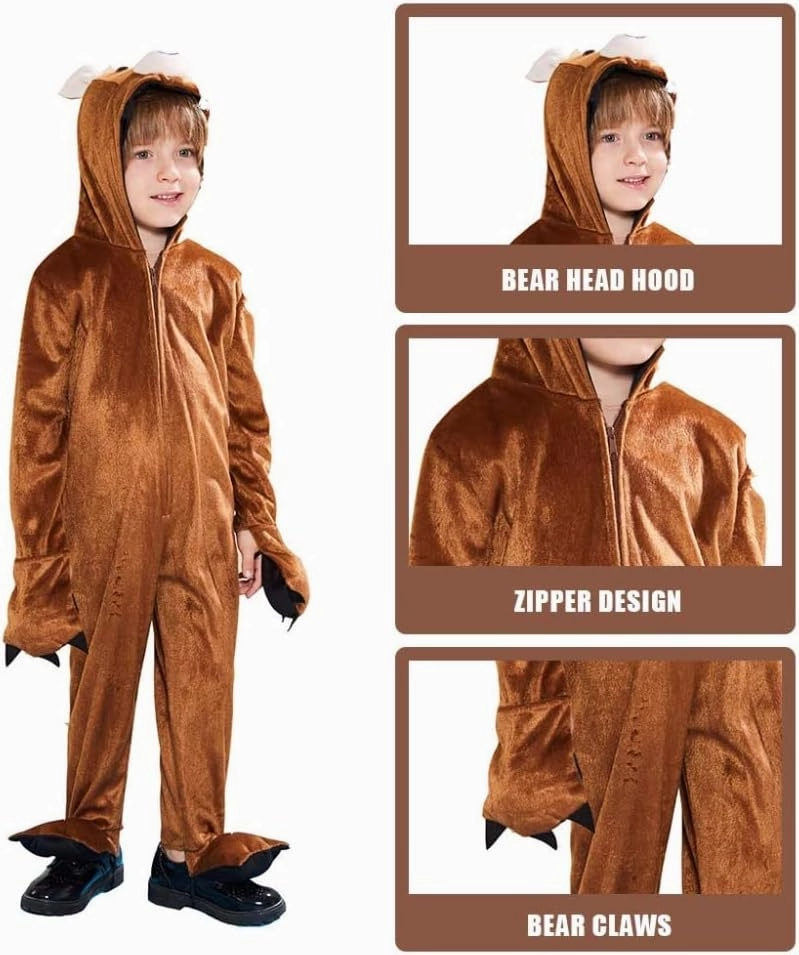 EraSpooky Kids Brown Bear Hooded Costume Halloween Cute Animals Fancy Dress