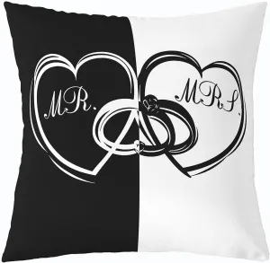 Erosebridal Valentine's Day Set of 4 Throw Pillow Covers 16x16 Inch, Black White Symmetry Pillow Covers, Heart Pattern Rings Cushion Covers, Romantic Interlocking Decorative Pillow Covers