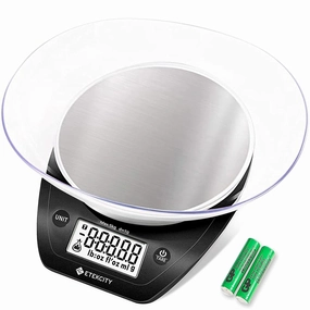 Etekcity 0.1g Food Scale, Bowl, Digital Grams and Ounces for Weight Loss, Dieting, Baking, Cooking, and Meal Prep, 11lb/5kg, Stainless Steel Black