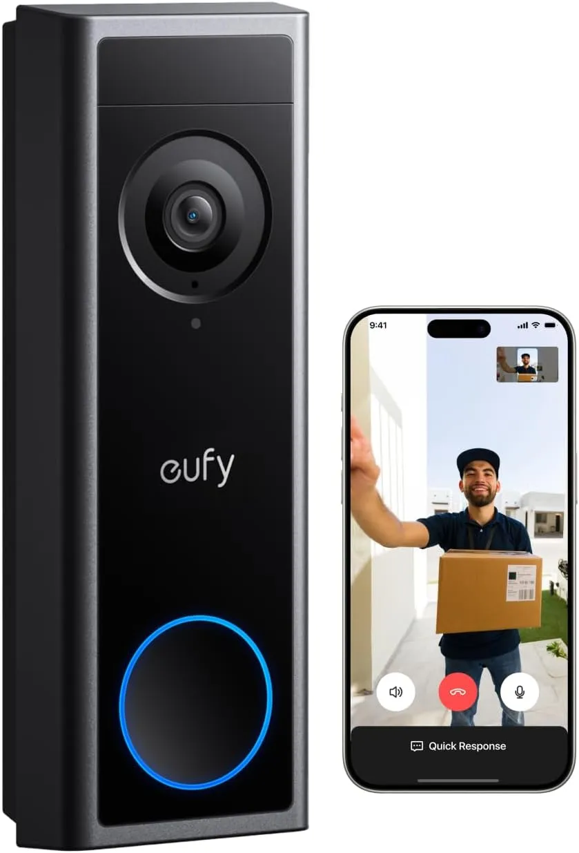 eufy Video Doorbell C31, 2K FHD, Dual Power Options, Live Video Call, Easy Installation, Quick-Release Battery, 24/7 Recording, Human and Motion Detection, HomeBase S380 Compatible, No Monthly Fee