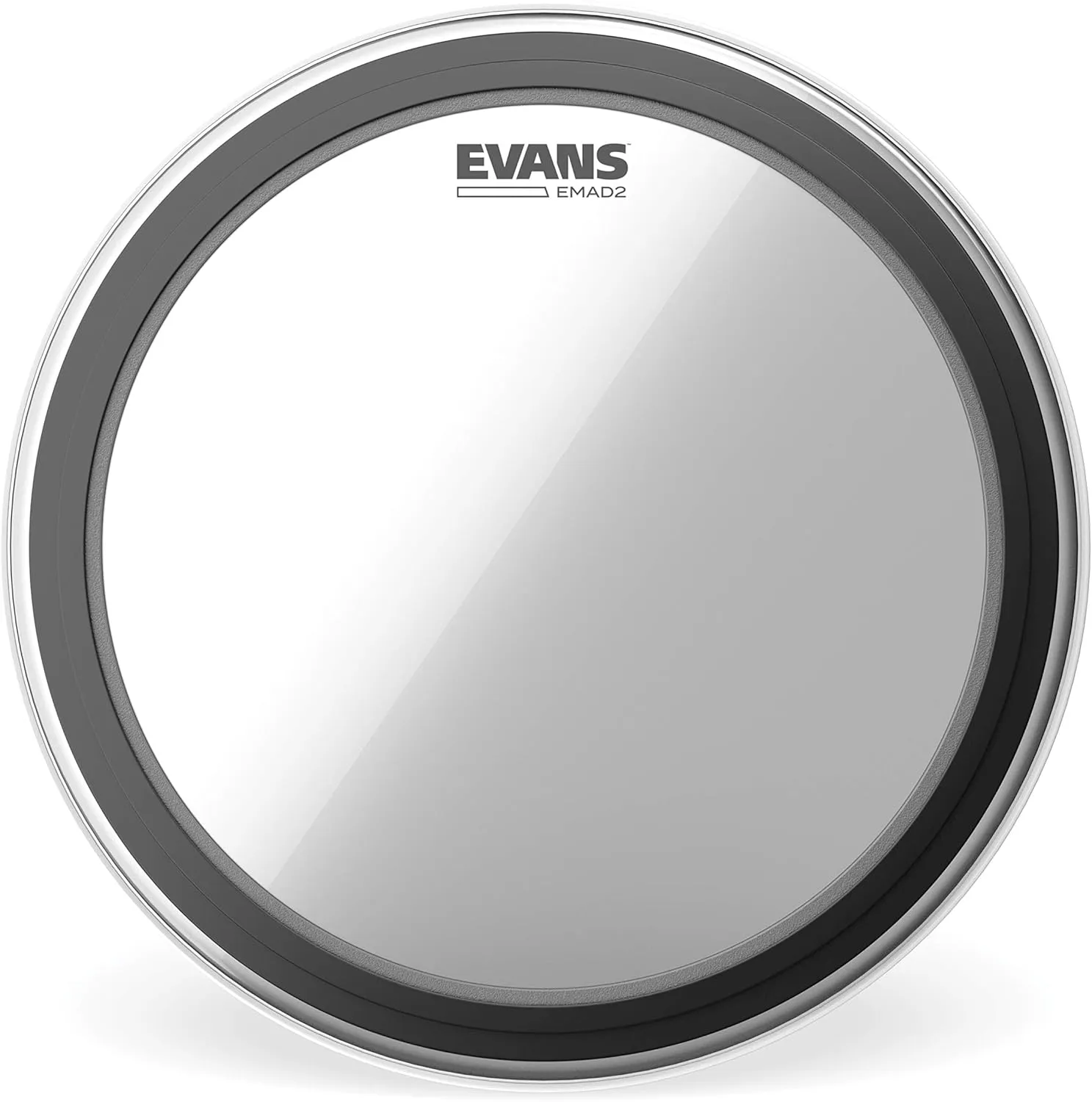 Evans EMAD2 Clear Bass Drum Head, 22” – Externally Mounted Adjustable Damping System Allows Player to Adjust Attack and Focus – 2 Foam Damping Rings for Sound Options - Versatile for All Music Genres
