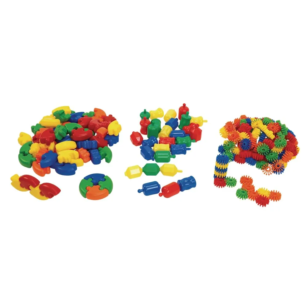 Excellerations Construction Toys, STEM Building Toys, Blocks, Builders, Connection Toys, Ages 18 Months and up, Preschool Manipulatives 3 Different Sets in Storage Bins