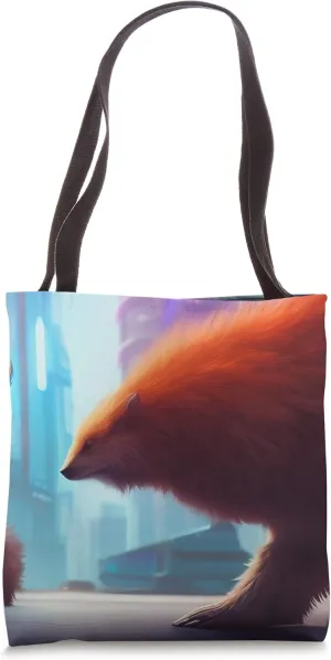 Extra Fluffy Orange Brown Bear With Blue and Purple Tote Bag