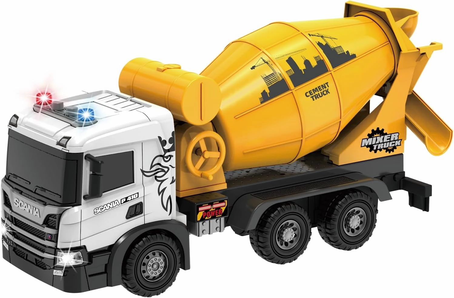 Extra Large Cement Mixer Toy Truck, Scania 20.5" Construction Toys with Light and Sound Friction-Powered Vehicle Car Toys for Toddler Boys Girls