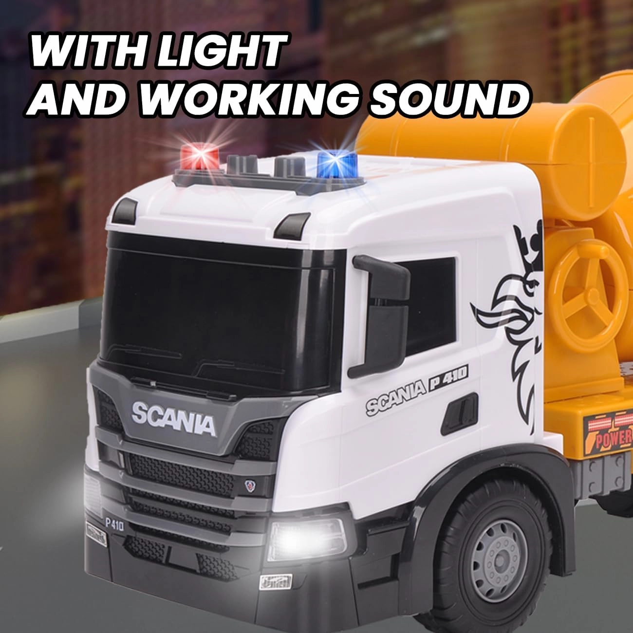 Extra Large Cement Mixer Toy Truck, Scania 20.5" Construction Toys with Light and Sound Friction-Powered Vehicle Car Toys for Toddler Boys Girls