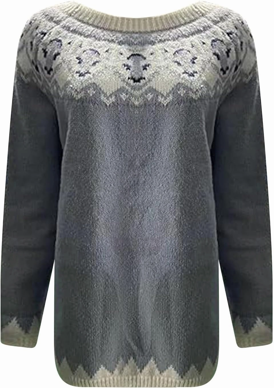 Fair Isle Sweater Women Knitted Retro Sweater Casual Loose Crewneck Long Sleeve Lightweight Cropped Pullover Tops