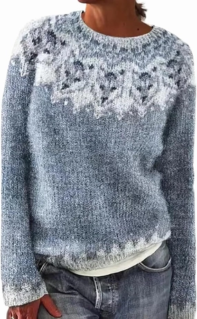 Fair Isle Sweater Women Knitted Retro Sweater Casual Loose Crewneck Long Sleeve Lightweight Cropped Pullover Tops
