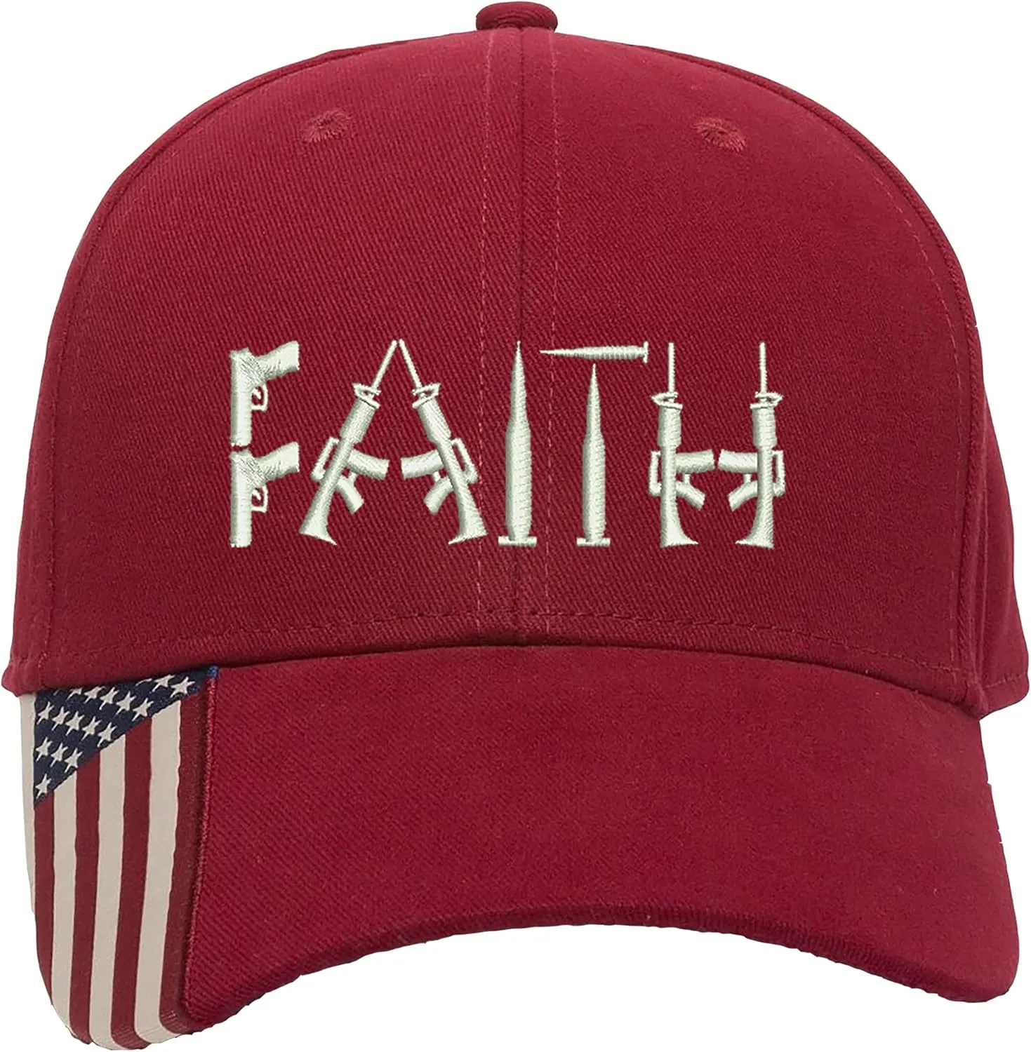 Faith Guns 2nd Amendment Embroidered Structured Adjustable One Size Fits All US Flag on Bill Hat