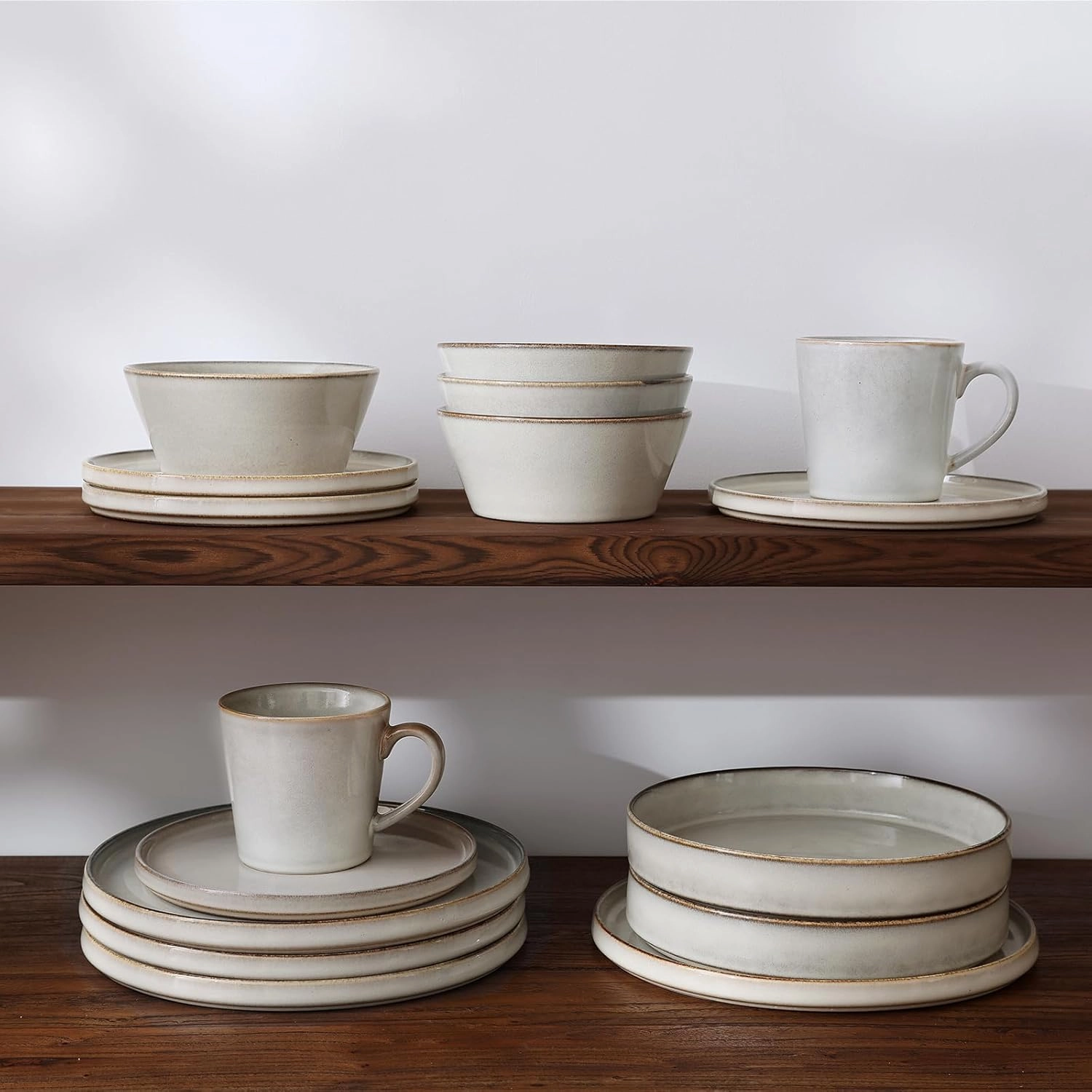 Famiware Annecy Plates and Bowls Sets, Stoneware Dinnerware Sets for 4, 12 Pieces Dish Set with Lipped Edges, Chip and Scratch Resistant, Microwave and Dishwasher Safe, Grey-White