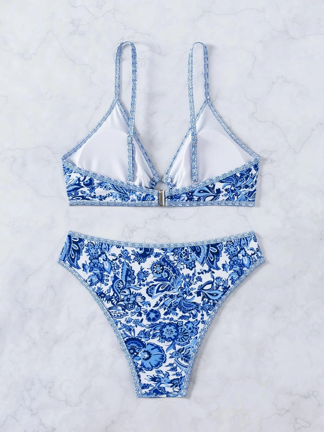 Fanuerg Women's Triangle Bikini Sets O Ring Linked Two Piece Swimsuits Floral Printed Cheeky Bathing Suit