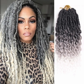 Faux Locs Crochet Hair With Curly Ends 18 Inch Soft Loc Pre looped Goddess Locs Crochet Hair Deep Wave Crochet Braids for Black Women (18 Inch/Pack of 8, 1B/Gray/White)