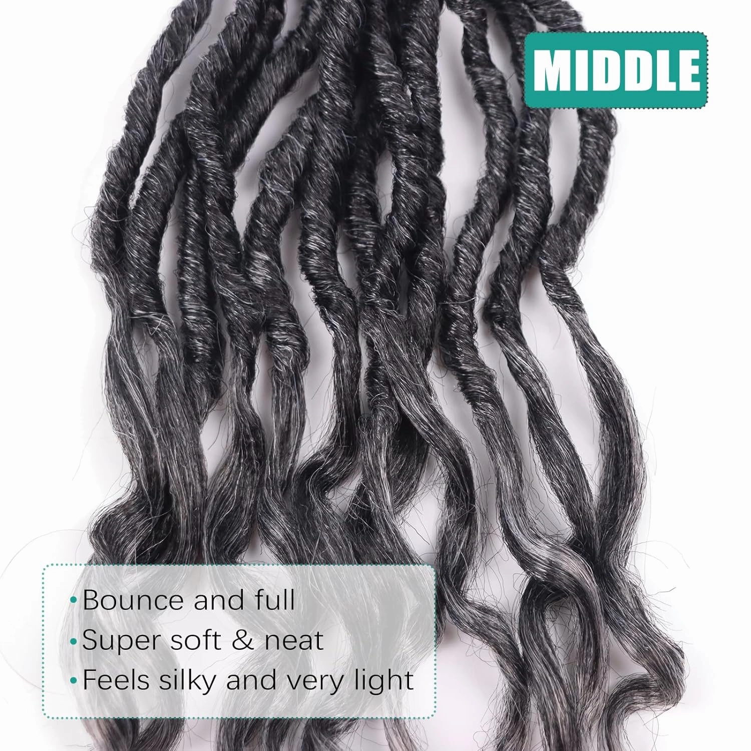Faux Locs Crochet Hair With Curly Ends 18 Inch Soft Loc Pre looped Goddess Locs Crochet Hair Deep Wave Crochet Braids for Black Women (18 Inch/Pack of 8, 1B/Gray/White)