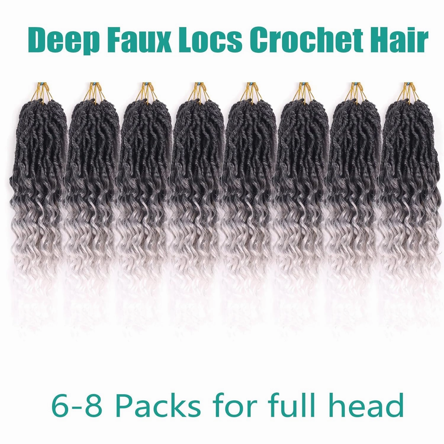 Faux Locs Crochet Hair With Curly Ends 18 Inch Soft Loc Pre looped Goddess Locs Crochet Hair Deep Wave Crochet Braids for Black Women (18 Inch/Pack of 8, 1B/Gray/White)