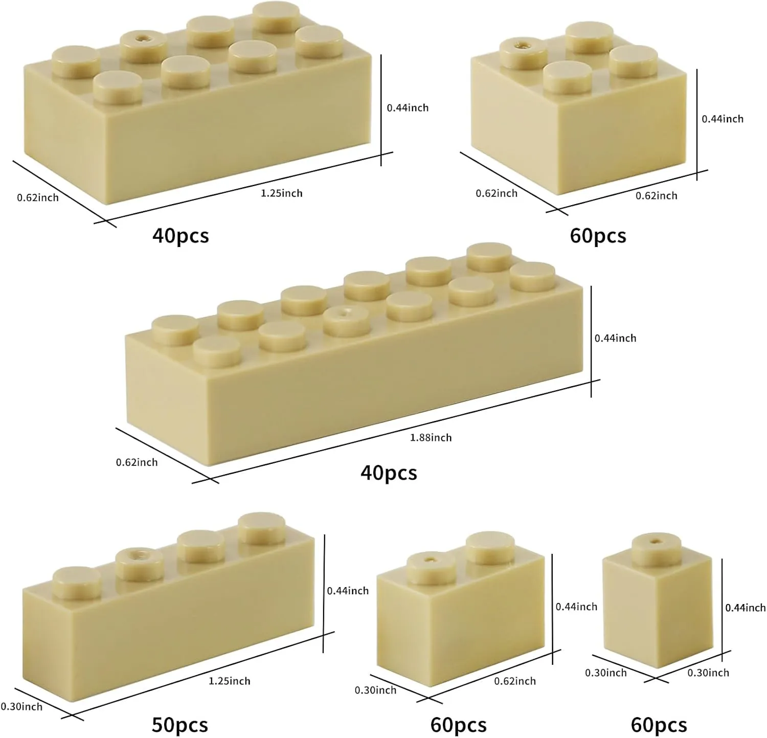 Feleph 310 Pieces Tan Bulk Bricks Sand Classic Building Creative Play Blocks Set Parts Toy Accessories Compatible with Major Brick Brands