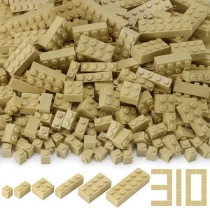 Feleph 310 Pieces Tan Bulk Bricks Sand Classic Building Creative Play Blocks Set Parts Toy Accessories Compatible with Major Brick Brands