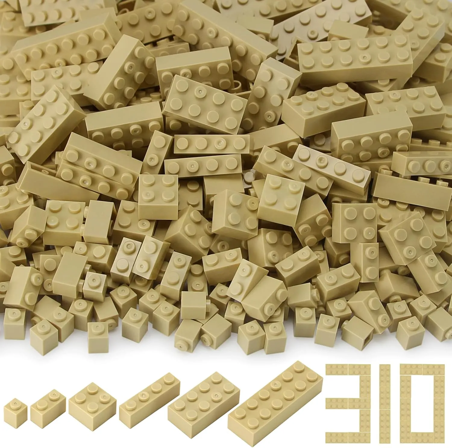 Feleph 310 Pieces Tan Bulk Bricks Sand Classic Building Creative Play Blocks Set Parts Toy Accessories Compatible with Major Brick Brands