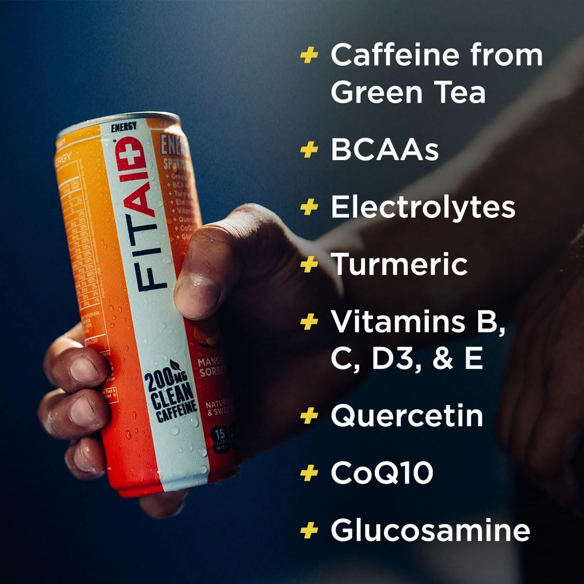 FITAID ENERGY, 200mg Natural Caffeine, Keto, Mango Sorbet, Optimum Performance Formula: BCAAs, Quercetin, Electrolytes, Omega-3s, 15 calories, Paleo, Vegan & Gluten-Free 12 Fl Oz (Pack of 12)