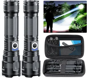 Flashlights High Lumens Rechargeable USB C Flash Light, Super Bright LED Flashlight with Case Box, Long Beam 3280Ft, Waterproof Tactical Flashlight Powerful for Emergency, Camping