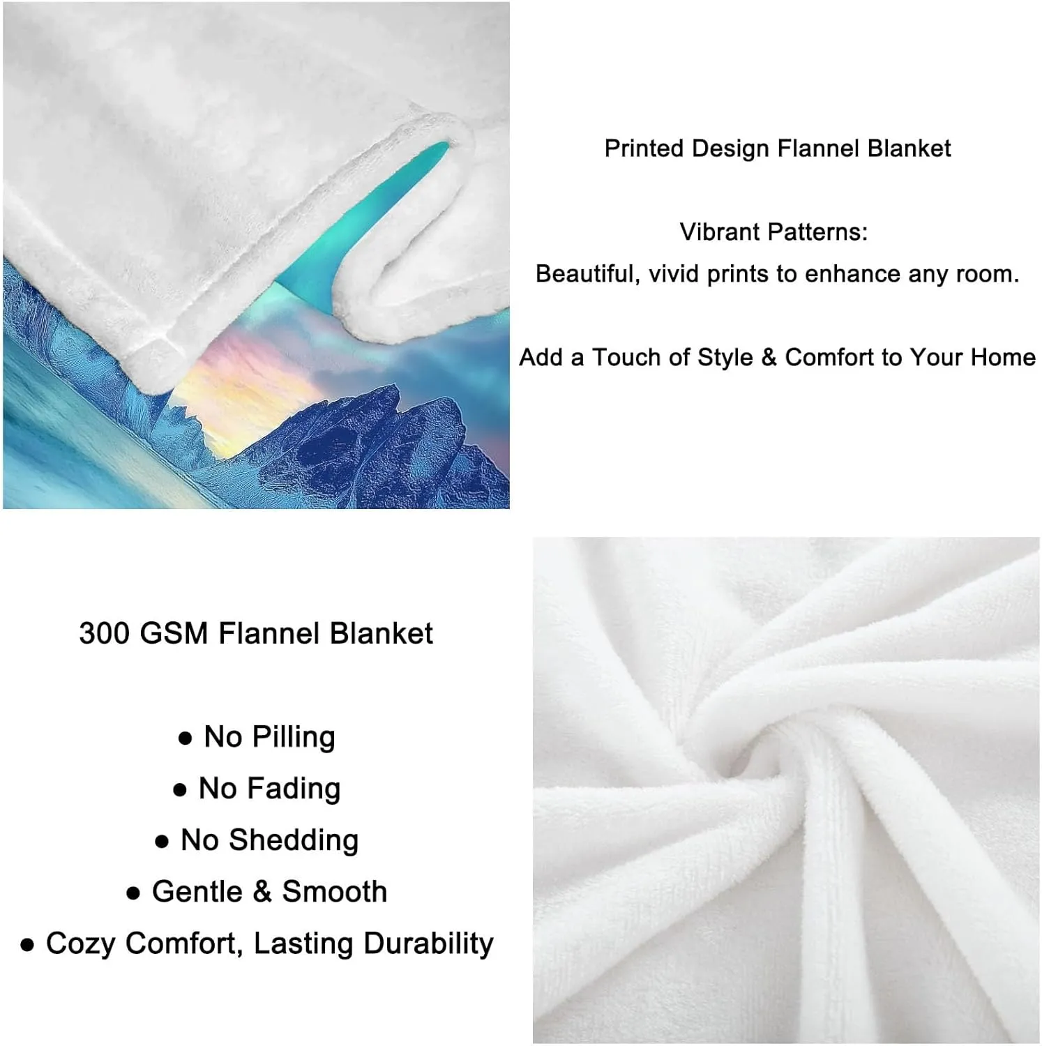 Fleece Throw Blanket Turquoise King 90"x102" Aurora Mountains Arctic Print Bed Blanket Cozy Soft Lightweight Fuzzy for Kids Adults, Portable Throw for Couch