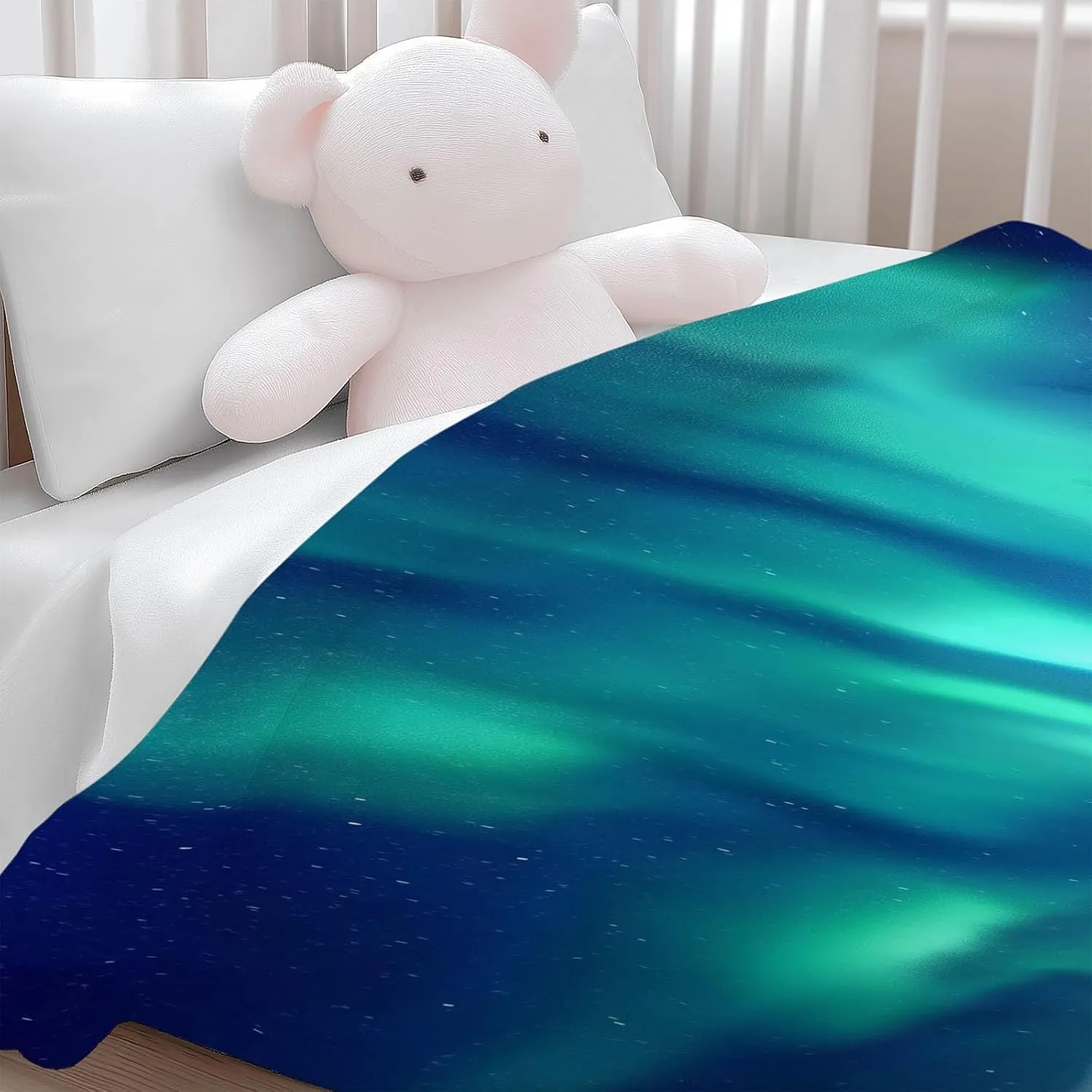 Fleece Throw Blanket Turquoise King 90"x102" Aurora Mountains Arctic Print Bed Blanket Cozy Soft Lightweight Fuzzy for Kids Adults, Portable Throw for Couch