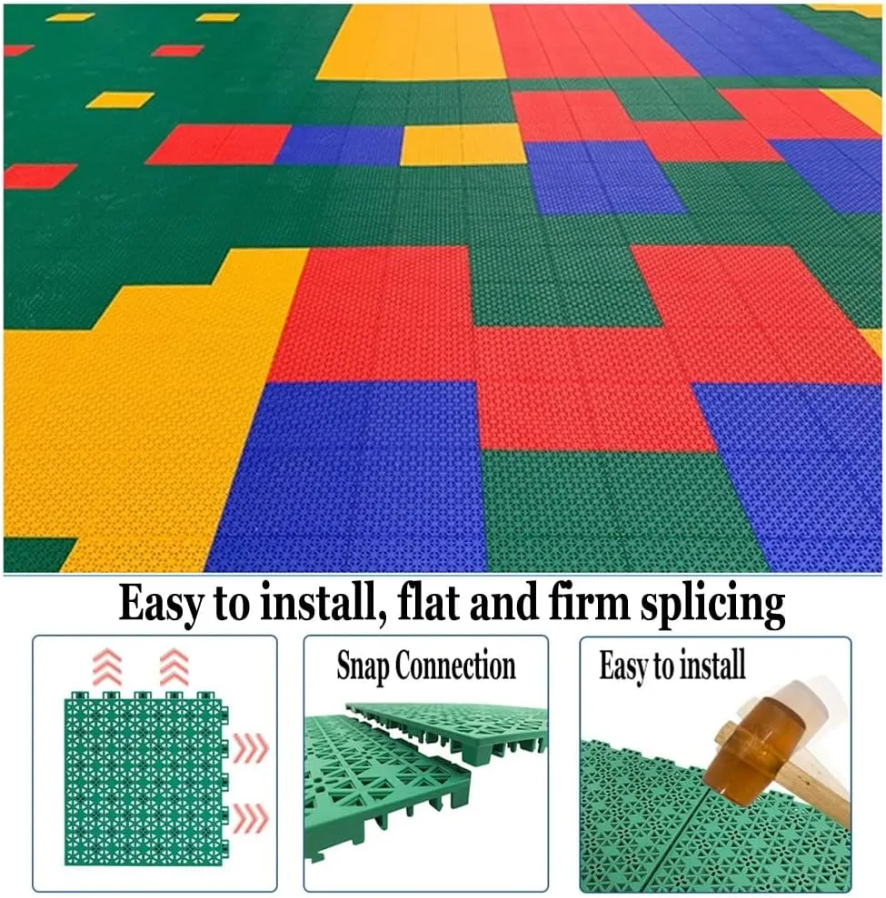 Floor Tiles Modular Interlocking Floor Tiles for Kindergarten Basketball Court, Large Sports Ground Public Places Drainage Floor Sports mats, Easy to Clean,Yellow-1PCS