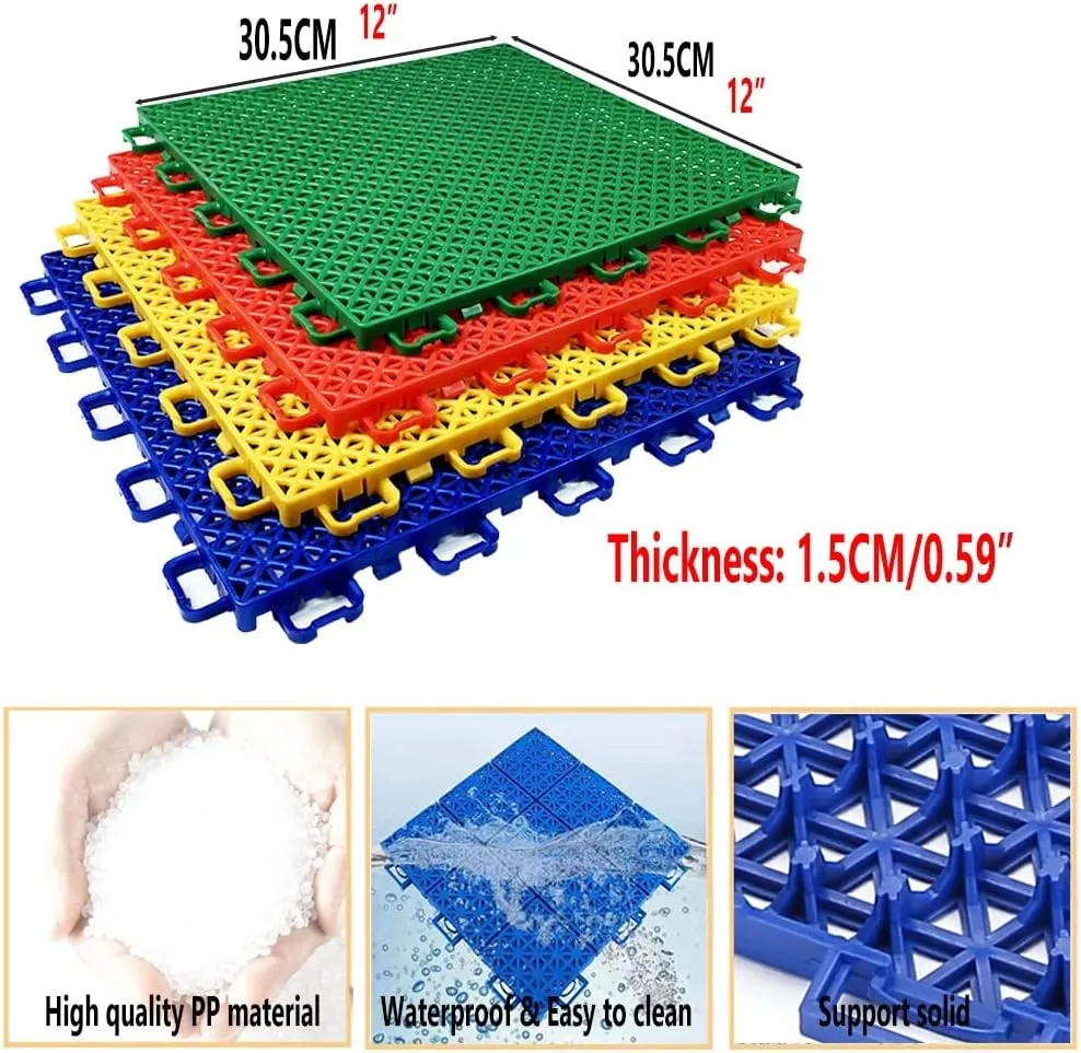 Floor Tiles Modular Interlocking Floor Tiles for Kindergarten Basketball Court, Large Sports Ground Public Places Drainage Floor Sports mats, Easy to Clean,Yellow-1PCS