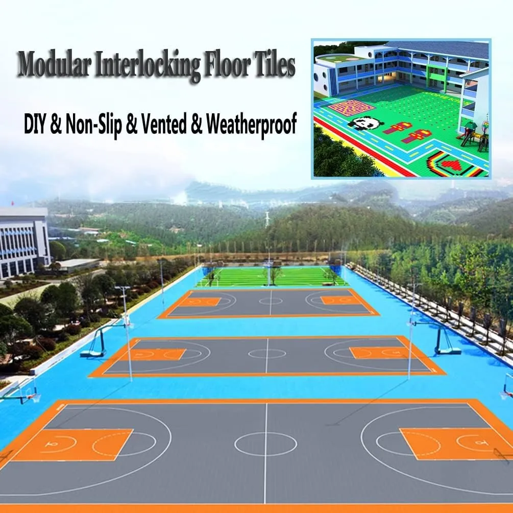 Floor Tiles Modular Interlocking Floor Tiles for Kindergarten Basketball Court, Large Sports Ground Public Places Drainage Floor Sports mats, Easy to Clean,Yellow-1PCS