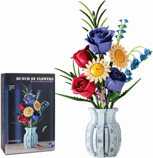 Flower Bouque Building Set with Vase, 787 PCS Botanical Collection Building Block Toy, Roses Sunflower Artificial Flowers Home Decor, Gift for Adults Kids 12 