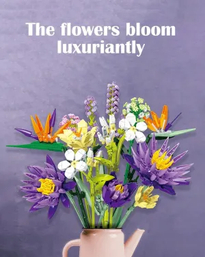 Flower Bouquet Building Blocks Set, Creative Artificial Eternal Flower Plant Models, Home Decor or Idea Present for Adults and Kids, Valentine's Day Gifts for Girls, Small Particles 891 PCS (JJ9046)