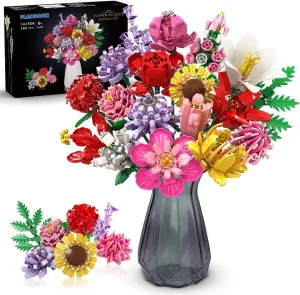 Flower Bouquet Building Set, 1464 PCS Botanical Collection Building Block Toy, 18 Flowers Rose Sunflower Home Plant Decor, Birthday Gifts for Adults Women Boys Girls 8-12 